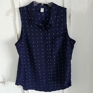 Blue and white patterned collared dress tank top